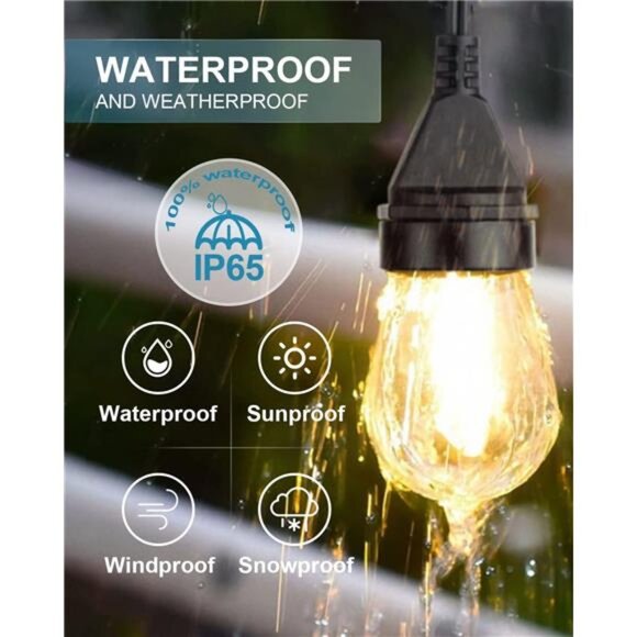 96FT (2x48FT) Outdoor String Lights, Shatterproof Dimmable LED Bulbs String - Picture 3 of 7